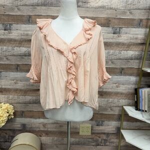 DEON Henry Blush Ruffled Lace Trim Top M